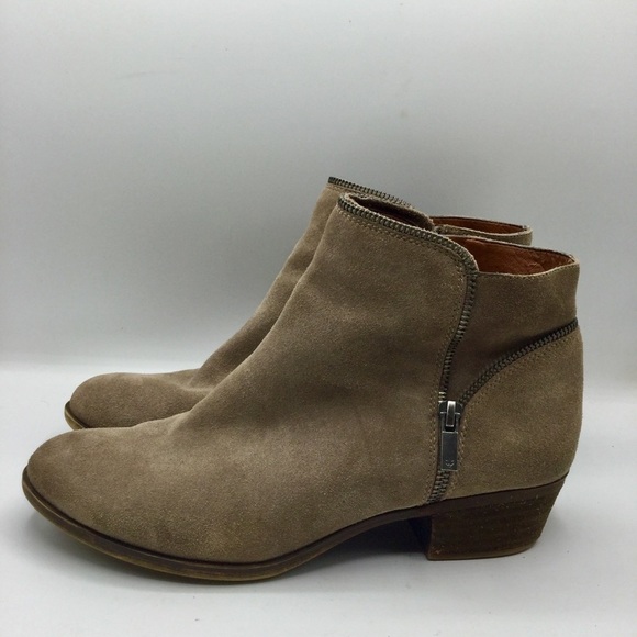 Lucky Brand Boide Taupe Suede Block Low Heel Zipper Ankle Boots Size 10M - Picture 3 of 14